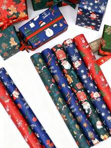 9 pièces/4 pièces Papier cadeau de Noël rétro et dessin animé réutilisable avec motifs d'arbres, de rennes et de flocons de neige. Couleurs vibrantes pour la décoration festive de la maison, l'emballage de cadeaux et les artisans saisonniers. Impressions de haute qualité