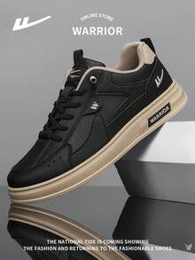 WARRIOR 1 Pair Men's Lace-Up Casual Sneakers, Personalized Niche Fashion Versatile Lightweight Durable Non-Slip Outdoor Low-Top Leisure Shoes, Thick Sole Height Increasing Trainers - Dark Khaki - View 2