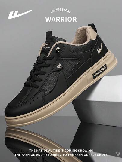 WARRIOR 1 Pair Men's Lace-Up Casual Sneakers, Personalized Niche Fashion Versatile Lightweight Durable Non-Slip Outdoor Low-Top Leisure Shoes, Thick Sole Height Increasing Trainers