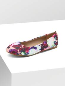 Women's Flats Shoes Slip-On Elegant Comfortable Round Toe Ballerina Walking Shoes - 花/白 - 查看 4