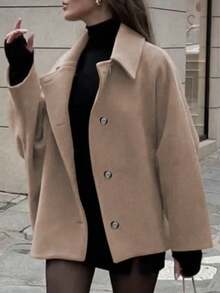 Manteau ample élégant pour femmes, col à revers, boutons devant, poches, couleur unie. Minimaliste et , pour l'automne/l'hiver
