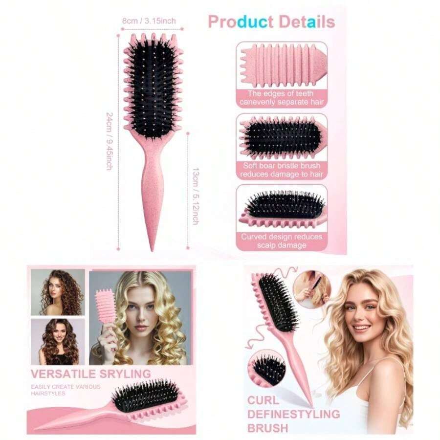 糖果刷，卷发刷，卷发定型刷，2024款猪鬃毛梳理造型刷，减少拉扯，打造清晰卷度，绿色，美发工具，美发用品，旅行必备，旅行，理发师，发型师，理发师配件，情人节，美发用品，发型师，理发店，沙龙，度假必备，美发产品，理发店，情人节礼物，女士旅行必备，发型师工具 - 粉色 - 查看 1