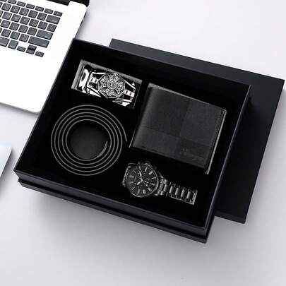 Bộ hộp quà tặng, Quà cưới, Quà sinh nhật, Quà tặng cho người yêu, Cha, Giáo viên, Họp thường niên của công ty, Nhân viên, Quà tặng Giáng sinh, Đồng hồ thạch anh kinh doanh thời trang & cổ điển + Ví + Thắt lưng + Khóa thắt lưng + Hộp quà tặng, Quà tặng doanh nghiệp, Tiệc tùng, Quà tặng ngày lễ