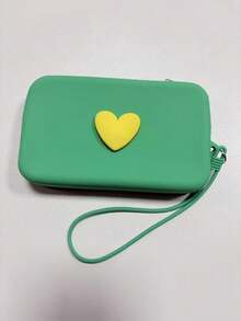 1 bolsa de cosméticos de silicona de unicolor con forma de corazón, bolsa de almacenamiento de gran capacidad, bolso con cuerda colgante, bolso simple para mamá, monedero, estuche para lápiz labial, bolso cuadrado, bolsa de almacenamiento para brochas de maquillaje, silicona suave, uso multifuncional, a prueba de humedad, a prueba de moho, resistente al calor y fácil de limpiar, cremallera suave sin óxido, tacto cómodo, equipado con cuerda colgante, bolsa de cosméticos, bolsa de maquillaje grande, regalos de Navidad, bolsa, viaje, bolsa, embrague / bolso pequeño, organizador de maquillaje, bolsa, soporte para brochas, mini bolsa, bolsa de gran capacidad