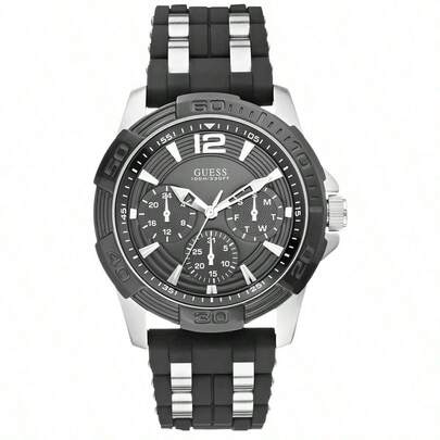 Guess Oasis 男士石英表，深蓝色表盘，双色表带，三表盘显示，日期、星期和小时显示，运动休闲风格，绅士手表，适合日常运动佩戴，送给男朋友的礼物，送给父亲的礼物。W0366G4