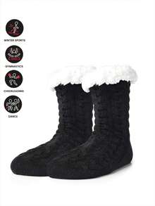 1pair Coral Fleece Socks, Anti-Slip Indoor Slippers For Men & Women, Warm & Plush For Autumn And Winter