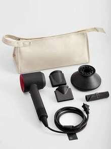 1 pièce Étui de voyage en PU, sac de rangement portable de couleur unie avec fermeture éclair. Sac de transport imperméable et anti-poussière pour sèche-cheveux avec poignée. Étui de protection léger pour sèche-cheveux. Grande capacité. Organisateur de rangement domestique pour vacances, chambre, salle de bain, bureau, sac de rangement pour maquillage