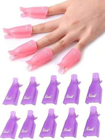 10pcs/5pcs Reusable Nail Polish Remover Clips, For Removing Acrylic Nail Art, Gel Polish, UV Gel Soak Off Wrap Tool. Manicure Nail Polish Remover Clips 10/5 Pcs Set, Nail Polish Gel Removal Tool Kit With Finger Sleeves.