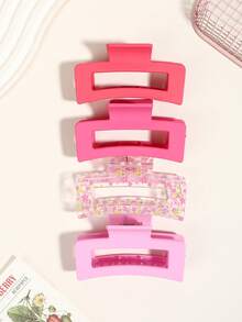 4 قطع مشابك شعر مربعة للنساء، مطبوعة بطريقة جميلة وبألوان سادة، مناسبة للشعر السميك والرقيق، مشابك لتسريحات الشعر المرفوعة، إكسسوارات شتوية للشعر