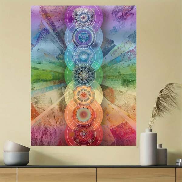 Póster de arte de pared de lienzo de curación de chakra sin marco - 1 imagen de pared de meditación - Adecuado para baño, dormitorio, oficina, sala de estar - Decoración del hogar - Regalo para amigos - Pintura de arte de pared - Uso en interiores/exteriores - Temporada de primavera/invierno