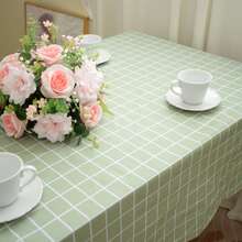 eluckya Rectangular Checkered Tablecloth, Stain-Resistant And Wrinkle-Resistant Washable Polyester PVC Tablecloth, Suitable For Table Decoration, Kitchen Decoration, Wedding Party, Autumn Picnic, Halloween Decoration, Christmas Decoration, Restaurant Tablecloth - 淡雅小格(淺綠) - 查看 4