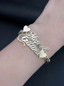 1 pieza Pulsera personalizada con nombre de acero inoxidable en oro, plata o oro rosa. Envía el contenido para obtener tu joyería personalizada. Oro, plata o elige tu color favorito - regalo ideal para ella, novio, novia, papá, mamá, familia, amigos, mascotas, hijo, hija, abuelos en aniversarios, Día de San Valentín, Día de la Madre, cumpleaños, graduación, Día del Padre, bodas, para uso diario, fiestas, bailes de graduación, estilo vintage, unisex, simple, casual, hipster, gótico, punk. - Multicolor - Ver 11