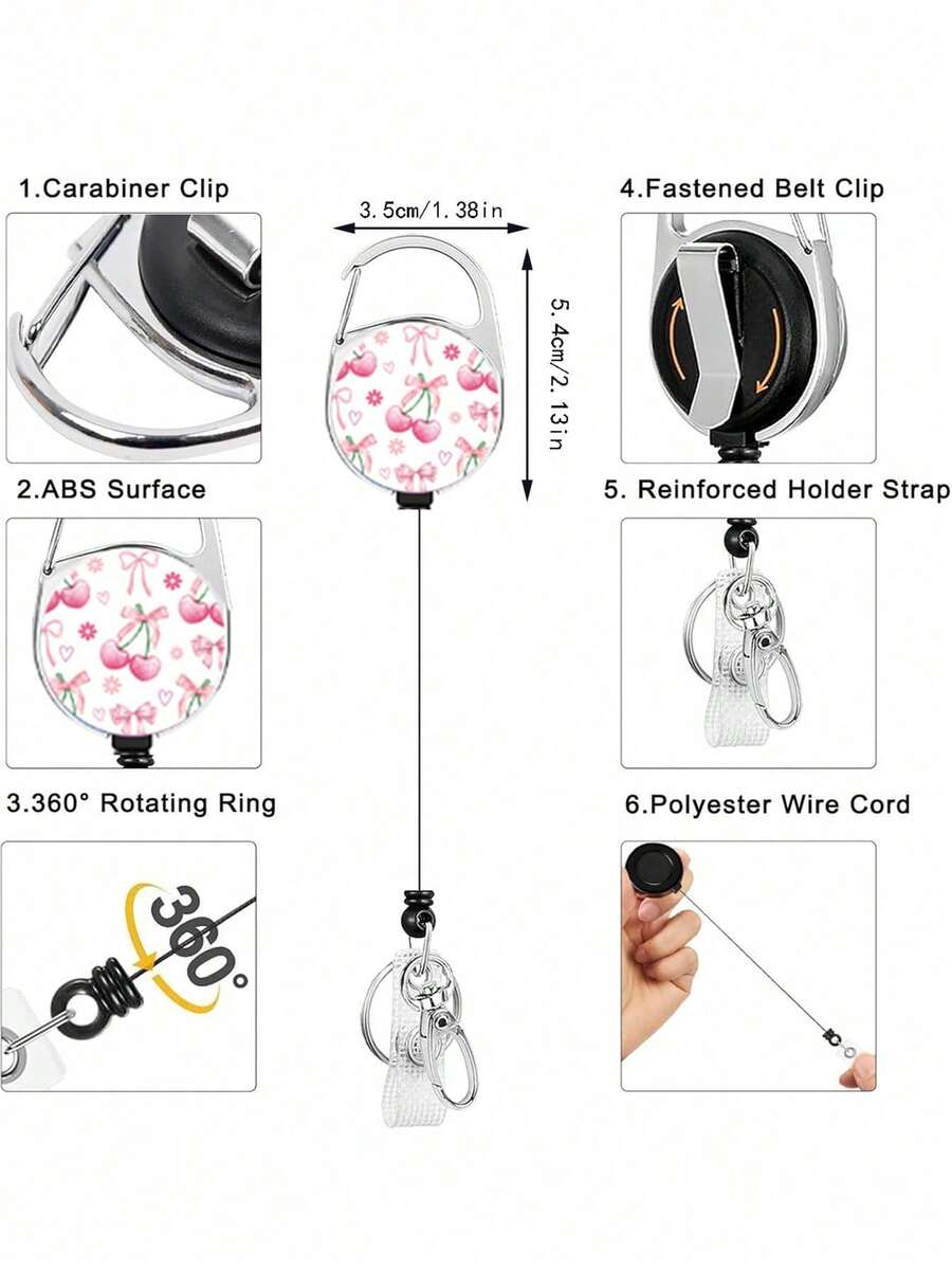 Suport retractabil pentru insignă cu model de cireșe, etichetă de identitate, carabină pentru insignă de angajat, rolă retractabilă roz pentru insignă cu șnur detașabil - Suport pentru ID și chei cu citate motivaționale, protector vertical pentru carduri pentru biroul principal, doctor, asistentă medicală, profesor, femei, studenți și profesioniști, cadou de Paște