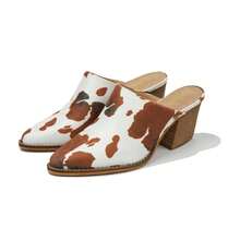 ARiderGirl Sissyy Women's Stacked Leather Heel Snake And Cow Print Pointed Toe Slip-On Western Mules - màu nâu - Xem 9