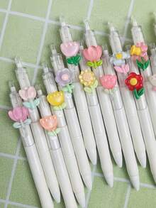 High Quality, Fresh, High-Grade, Ins Style Floral ST Pen, Neutral Pen, Limited Quality Push Pen, Student, Girl's Heart Gift Pendant.