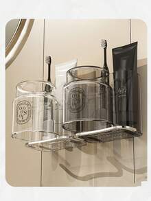 1 件套牙刷架带玻璃杯，无需钻孔壁挂式浴室牙刷和杯子收纳架