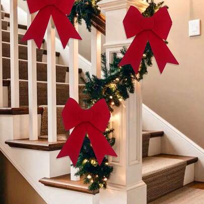 1pc Luxury Burgundy Flocked Bow, PVC Flocked Bow, Deep Red Bow With Lush Wreath - Sturdy & Elegant Decor For Archways, Fireplaces, Christmas Trees - Winter Wreath Alternative - Durable & Long-Lasting Holiday Bow Display - Classic Fit For Doors, Walls & Mantles - Rich Burgundy Bow With Deep Red Ribbon - Luxurious Holiday Decor, Bow Decoration, Christmas Tree Ribbon, Christmas Ribbon, Handmade Mini Bow