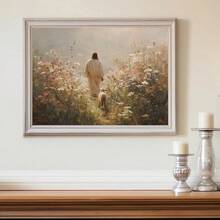 1pc Framed/Unframed Jesus Leaves The 99 Poster Good Shepherd Floral Christian Religious Wall Art Canvas Print Minimalist The Lost Sheep Faith Art Aesthetic Decor Painting For Apartment,Living Room,Bedroom,Modern Home Decoration - Multicolor - View 2
