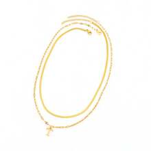 2Pcs/Set Simple Stainless Steel Initial Necklace Herringbone Choker Lip Chain Layered Chain Necklaces For Women - Yellow Gold - View 23