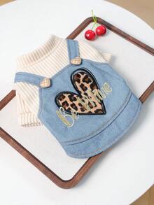 1 件宠物服装，狗猫服装，快乐小狗小型犬休闲时尚可爱舒适豹纹心形吊带连衣裙 - 彩色 - 查看 12