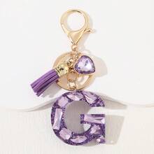 1pc Women's Fashion Purple Shiny Heart-Shaped Rhinestone 26 English Letter Keychain, Resin Drip Glue Rhinestone Initial Key Chain, Suitable As Gift For Friends, Students, Women, Cute Bag Charm, Car Key Accessory, Valentine's Day, Mother's Day Gift Christmas Bag Charms Car Accessories Teacher Sister Gift Ideas