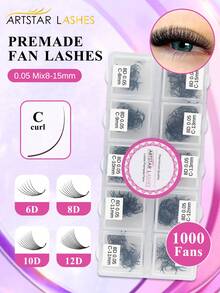 ARTSTAR 1000 Fans Curl C 6-12D Black Pramde Fans Lashes 0.05mm 8-15mm Hand Made Premade Loose Fans Eyelash Extensions - C - View 1