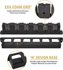 MMSZHL Soporte Horizontal para Cañas de Pescar, Estante de Almacenamiento Negro para 6 Cañas con Protección de Espuma EVA, para Cochera, Barcos y Actividades de Pesca - Negro - Ver 4