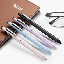Multicolor Pen In One, Sleek Metallic 4 Color Ballpoint Pens, Medium Point 1.0mm Retractable Ball Pen With Stylus Tip, Journaling Planner Pens Nursing School Office Supplies, 3 Pack, Blue - 藍色 - 查看 7