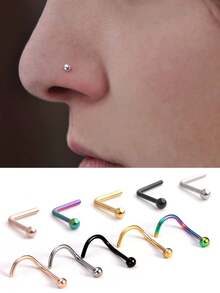 2 piezas Anillos y pendientes para la nariz de acero inoxidable, joyería de perforación de nariz con bola de 2MM para mujeres