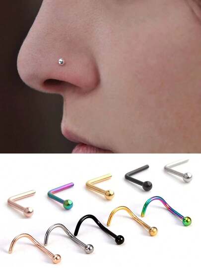 2 piezas Anillos y pendientes para la nariz de acero inoxidable, joyería de perforación de nariz con bola de 2MM para mujeres