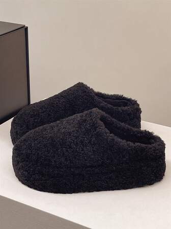 2025 Women's New Thick Sole Fluffy Slide Slippers, Closed Toe Slip On Sandals, Elevated Platform, Suitable For Spring, Autumn, Winter, Indoor/Outdoor, Office, Size 35-40