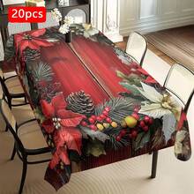 Față de masă de Crăciun 1/20 buc, față de masă clasică de lux, model floral roșu alb și roșu de fructe de pădure de Crăciun, decor de ambianță de Crăciun, potrivită pentru stilul de Crăciun, potrivită pentru utilizare în interior și exterior, bucătărie de acasă, decorare masă și decorare cină, cadouri pentru familie și prieteni