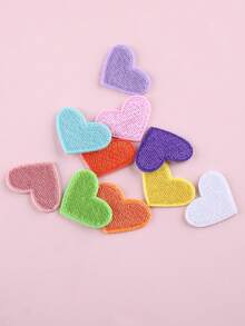 10 pièces Patchs en tissu brodés en forme de cœur, patchs décoratifs thermocollants pour vêtements, sacs, coques de téléphone, rideaux et DIY