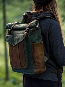 Mochila estilo vintage americano, mochila de regalo para vacaciones, bolsa de lona encerada, bolsa de lona casual para viajes, senderismo y portátil