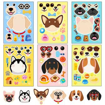6 Sheets Animal Make A Face DIY Stickers, Dog-Themed Puzzle Stickers, Funny Assemble Jigsaw Stickers For Game Activities, Birthday Party, Craft Supplies For Festival Gifts, Art Project Rewards, School Supplies, Back To School