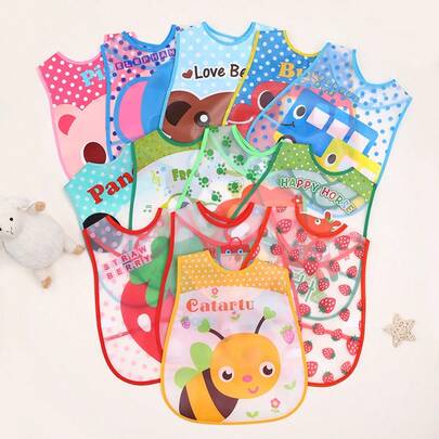 قطعتان من ملابس الأطفال المانعة للماء بطباعة كرتونية، ملاءات تغذية للأطفال من الإيفا، ملاءات لعاب قابلة لإعادة الاستخدام