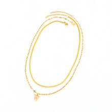 2Pcs/Set Simple Stainless Steel Initial Necklace Herringbone Choker Lip Chain Layered Chain Necklaces For Women - Yellow Gold - View 14