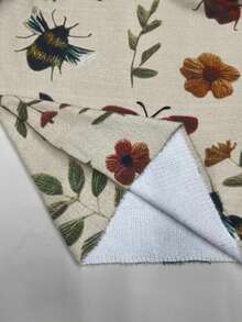 大码女式花卉和昆虫全身印花长袖落肩针织套头衫，罗纹针织袖口和下摆