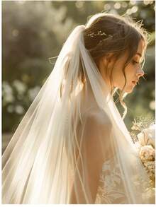 1件装经典柔软长款薄纱新娘头纱，单层设计，边缘简洁，简约风格，适合搭配女士秋季服饰，也可用于圣诞节、民事婚礼、摄影、情人节礼物等场合。 - 彩色 - 查看 3