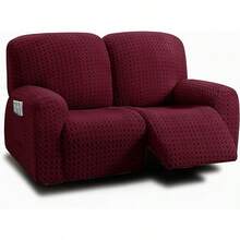 Conjunto de 4 Piezas de Sillón Reclinable para 1 Persona, Tela Jacquard Elástica, Suave y Lavable a Máquina (Estilo 2) (Azul Marino) - Rojo - Borgoña - Ver 17