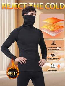 Men's Winter Warm Thermal Lined High Collar Face Mask Jacket, Cold Proof And Windproof Face Protection Pullover