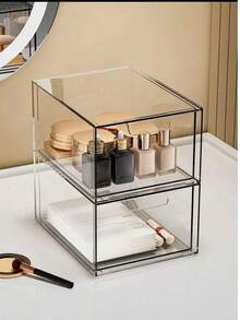 1pc/2pcs Transparent Stackable Drawer Organizer Box, Dust-Proof Storage Box For Cosmetics, Sundries, Snacks, Desktop Organization - Clear - View 6