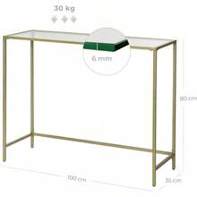 VASAGLE Mesa de Consola, Mesa de Entrada, Extremo del Sofá, Tablero de Vidrio Templado, Marco de Metal, Resistente, Patas Ajustables, para Salón, Entrada, Pasillo, Dorado y Transparente MLGT26G - Oro - Ver 7