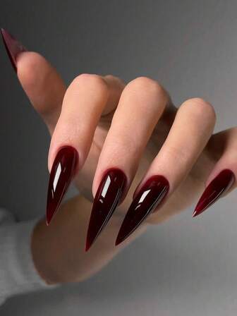 24 pièces Stickers pour ongles manucure française ombrée à pointe longue, design gothique noir et rouge, style punk de haute qualité brillant, couverture complète, convient pour le port quotidien des femmes et des filles