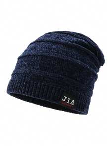 Classic Solid Color Thick Knit Beanie Hat With Five-Pointed Star Patch, Fashionable Jacquard Patterned Warm Knitted Cap For Autumn/Winter Winter Warm