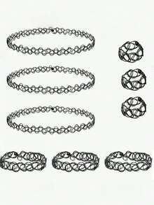 9pcs/6pcs/3pcs/12pcs/15pc Gothic Style Hollowed-Out Neckchain, Fishing Line Necklace, Bracelet Ring Set, Lace Collar, Women's Collarbone Chain, Neckchain, Punk Girl's Necklace, Fishing Line Necklace, Collarbone Chain For Women