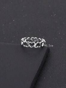1Pc Stainless Steel Ring With Heart Detail, Gift For Mom, Mother, Valentine's Day & Mother's Day C5CC - 銀色 - 查看 4