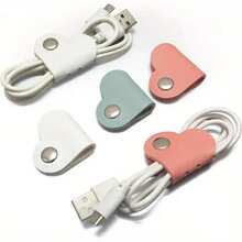 Minimalist Solid Color Heart-Shaped Leather Cable Organizer, Data Storage Anti-Lost Cord Tie Holder (Random Color)