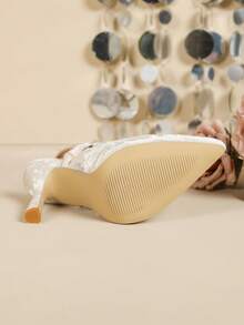 Women's Pointed Toe High Heels, Fashion Commuter Office Solid Color Elegant Buckle Rhinestone Party Shoes, All Season - Apricot - View 8