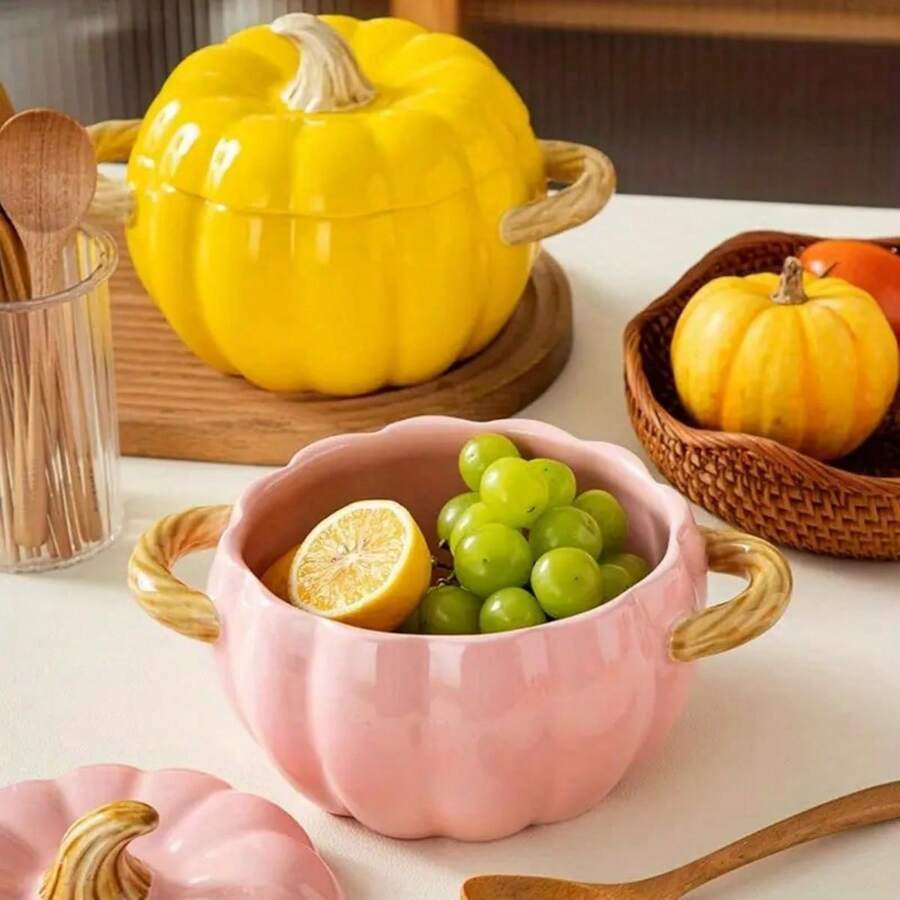 复古红色光泽陶瓷南瓜荷兰锅带盖 - 适用于微波炉和洗碗机，双手柄，优雅光泽的瓷釉，耐热盖和坚固的黑色边缘，非常适合盛放和厨房装饰 - 万圣节、感恩节和圣诞节的绝佳礼物（易于清洁） - 多功能南瓜锅